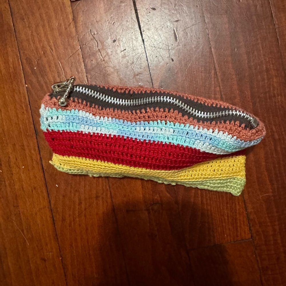 Crocheted Striped Pouch with Seahorse Accent Hand made - Picture 3 of 8